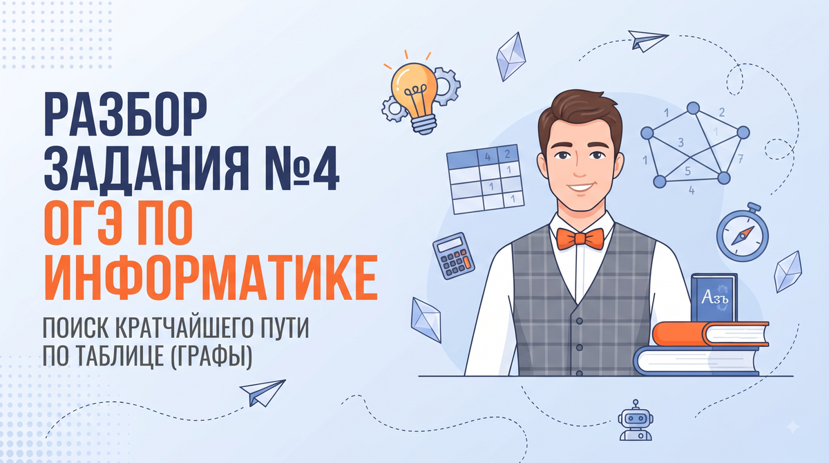 Разбор задания №4 ОГЭ по информатике: Поиск кратчайшего пути по таблице (графы)