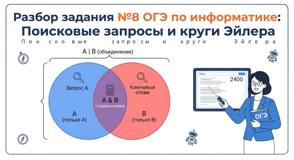 Разбор задания №8 ОГЭ по информатике: Поисковые запросы и круги Эйлера