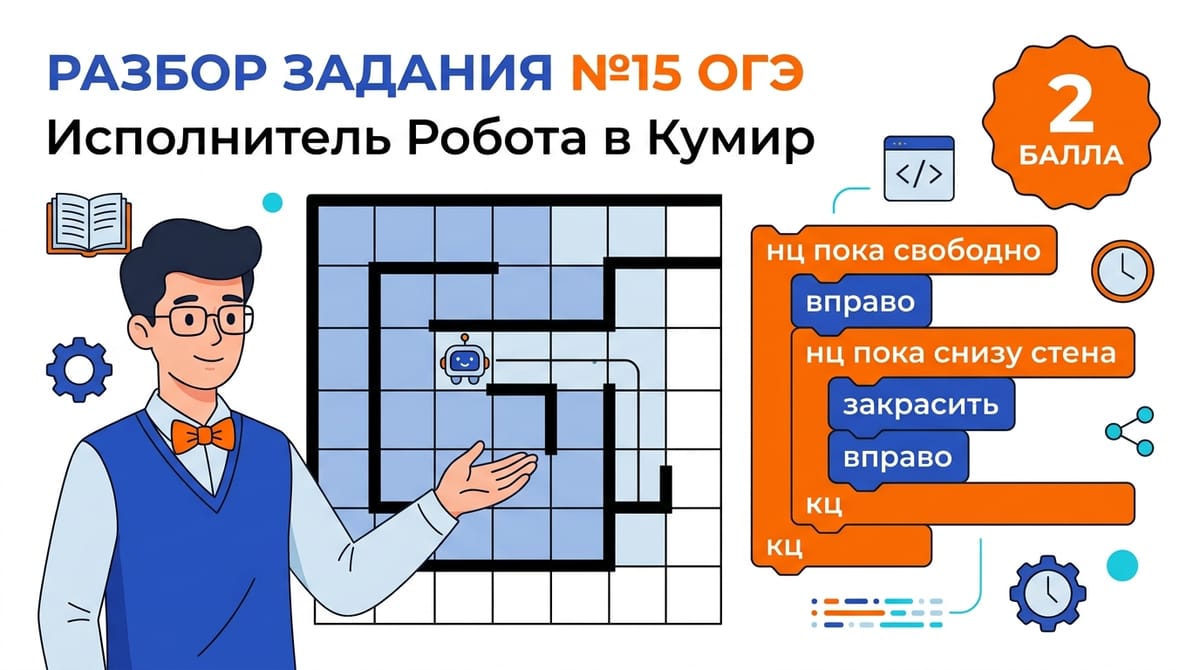 Разбор задания №15 ОГЭ по информатике: Исполнитель «Робот» в среде «КуМир» на максимальные 2 балла