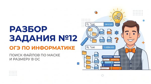 Разбор задания №12 ОГЭ по информатике: Поиск файлов по маске и размеру в операционной системе